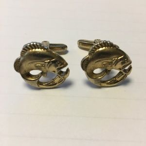 Vintage Hickok USA Fish Mens cuff links Gold Tone
